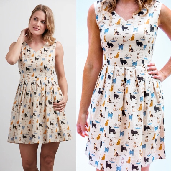 sm wardrobe Dresses & Skirts - sm wardrobe | Cat Multibreed Print V-Neckline Dress